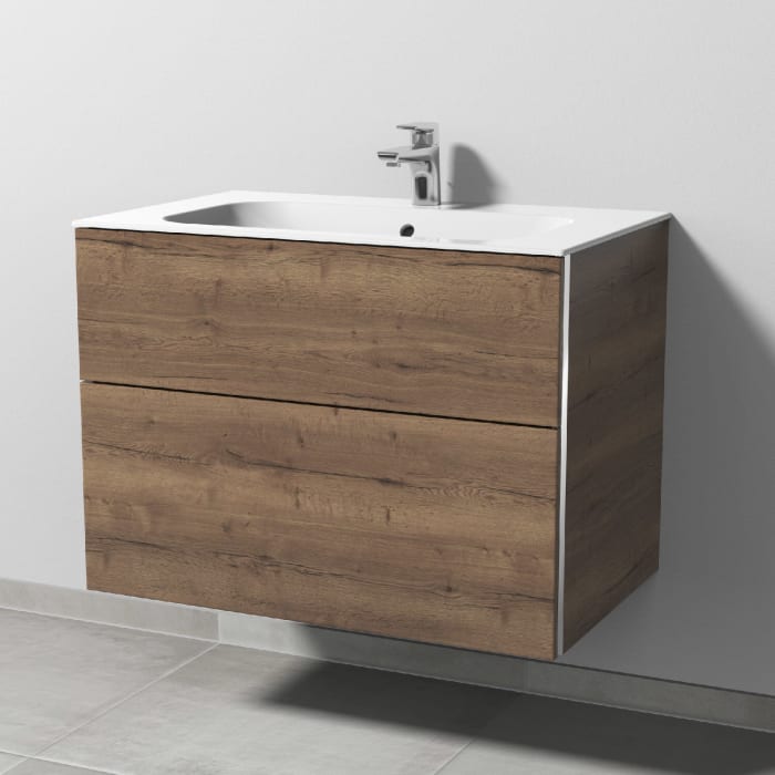 Sanipa 3way Kombination mit Keramikwaschtisch Finion 80 cm, 2 Auszüge mit Griff-Leiste