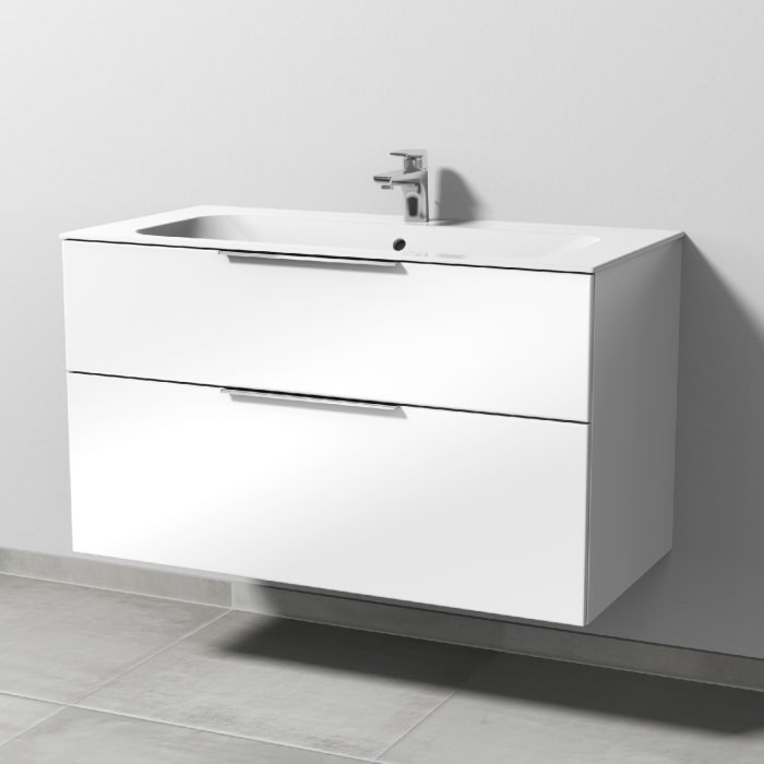 Sanipa 3way Kombination mit Keramikwaschtisch Finion 100 cm, 2 Auszüge mit Aufsatz-Griff in schwarz