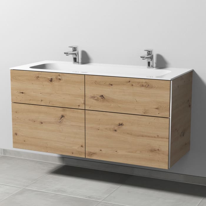 Sanipa 3way Kombination mit Keramik-Doppelwaschtisch Finion 120 cm, 4 Auszüge mit Griff-Leiste in schwarz matt