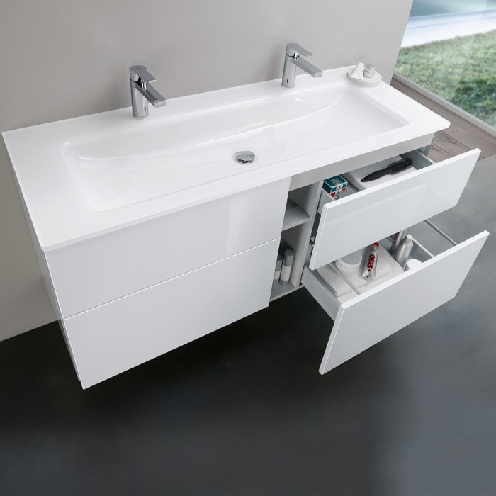 Sanipa 3way Kombination mit Glas-Doppelwaschtisch 131,5 cm, 4 Auszüge mit Griff-Leiste