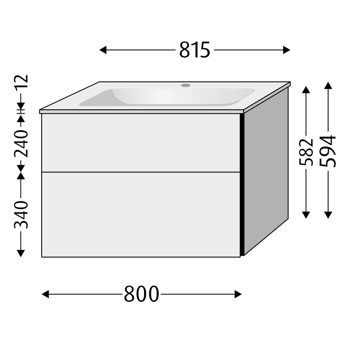 Sanipa 3way Kombination mit Glaswaschtisch 81,5 cm, 2 Auszüge mit Griff-Leiste