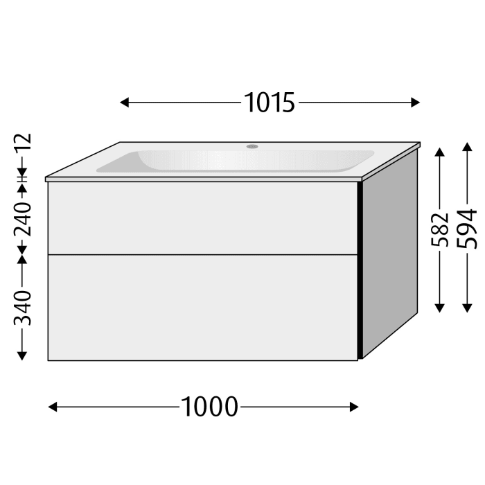 Sanipa 3way Kombination mit Glaswaschtisch 101,5 cm, 2 Auszüge