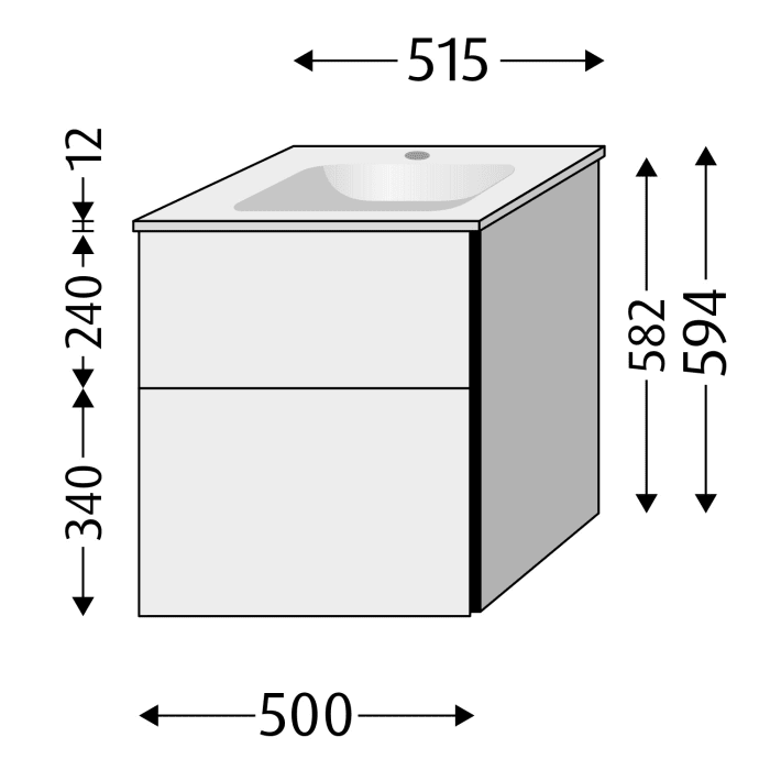 Sanipa 3way Kombination mit Glaswaschtisch 51,5 cm, 2 Auszüge mit Push to open