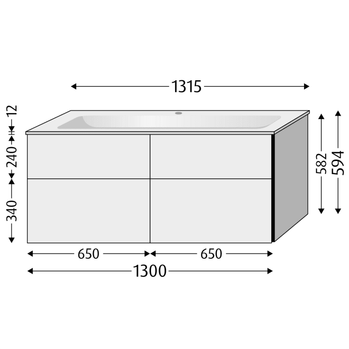 Sanipa 3way Kombination mit Glaswaschtisch 131,5 cm, 4 Auszüge mit Push to open