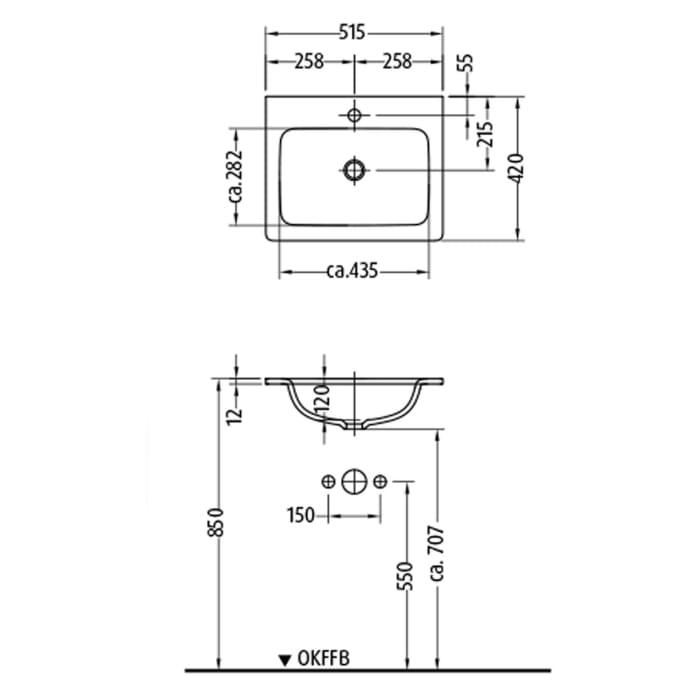 Sanipa 3way Kombination mit Glaswaschtisch 51,5 cm, 2 Auszüge mit Aufsatz-Griff