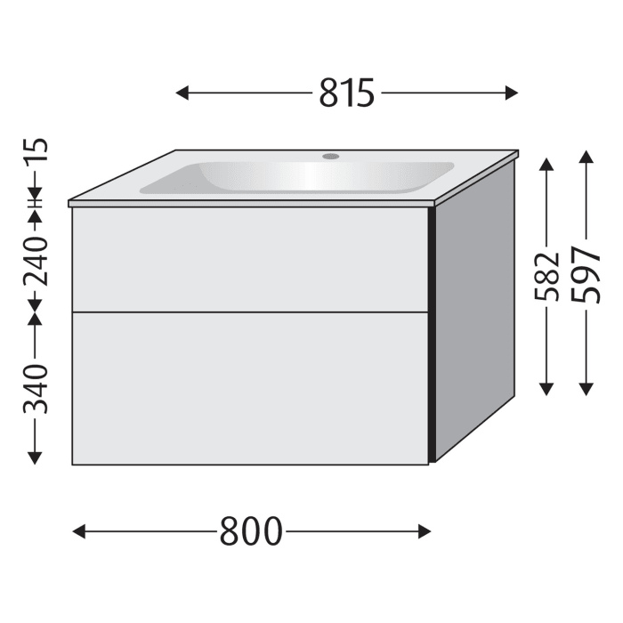 Sanipa 3way Kombination mit Glaswaschtisch 81,5 cm, 2 Auszüge mit Griff-Leiste, ohne Hahnlochbohrung