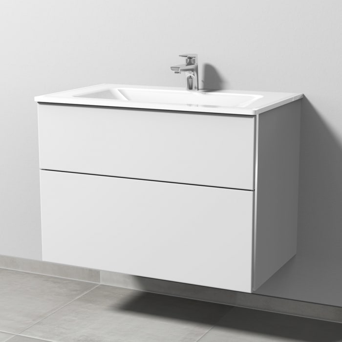 Sanipa 3way Kombination mit Glaswaschtisch 81,5 cm, 2 Auszüge mit Griff-Leiste, ohne Hahnlochbohrung