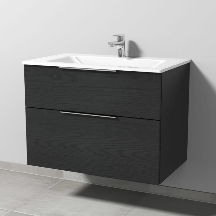 Sanipa 3way Kombination mit Glaswaschtisch 81,5 cm, 2 Auszüge mit Aufsatz-Griff