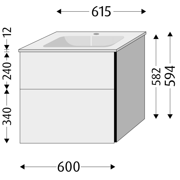 Sanipa 3way Kombination mit Glaswaschtisch 61,5 cm, 2 Auszüge mit Aufsatz-Griff