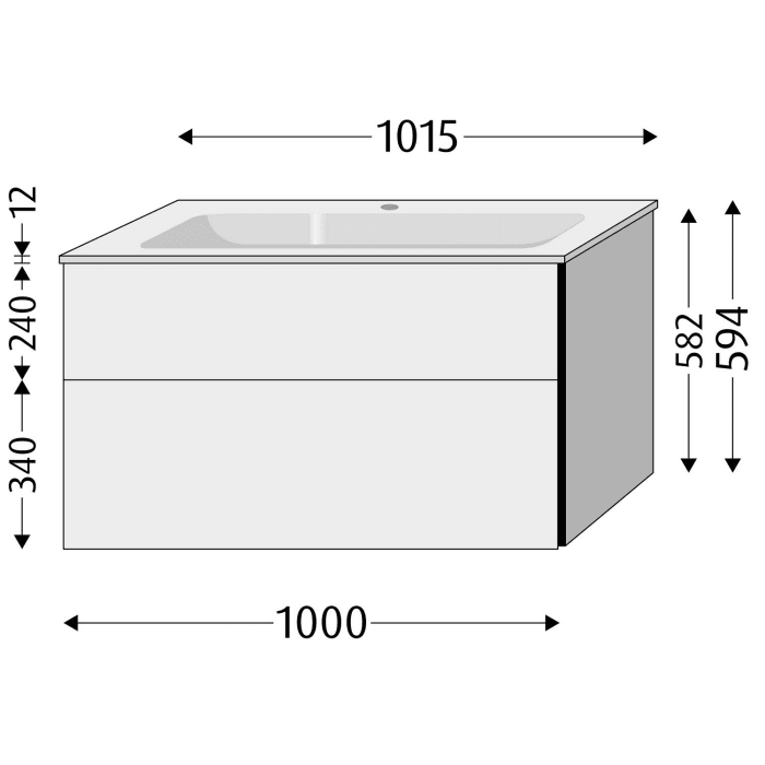 Sanipa 3way Kombination mit Glaswaschtisch 101,5 cm, 2 Auszüge mit Aufsatz-Griff