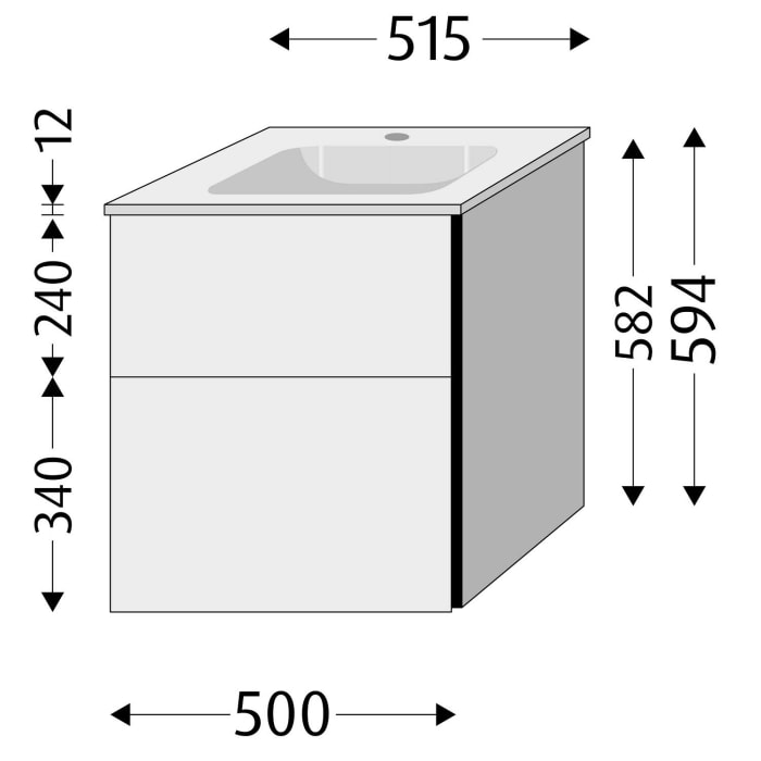 Sanipa 3way Kombination mit Glaswaschtisch 51,5 cm, 2 Auszüge mit Push to open