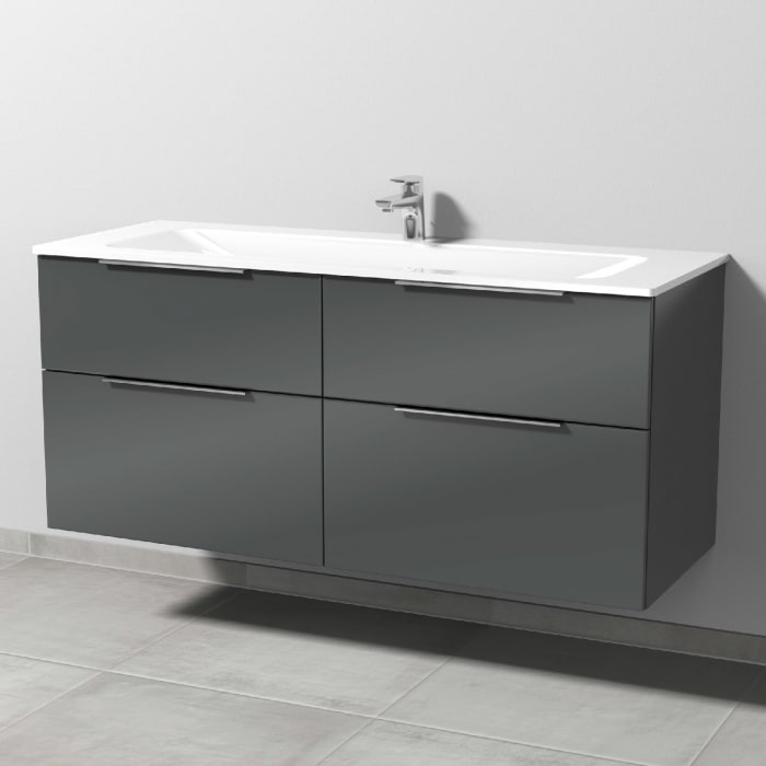 Sanipa 3way Kombination mit Glaswaschtisch 131,5 cm, 4 Auszüge mit Aufsatz-Griff