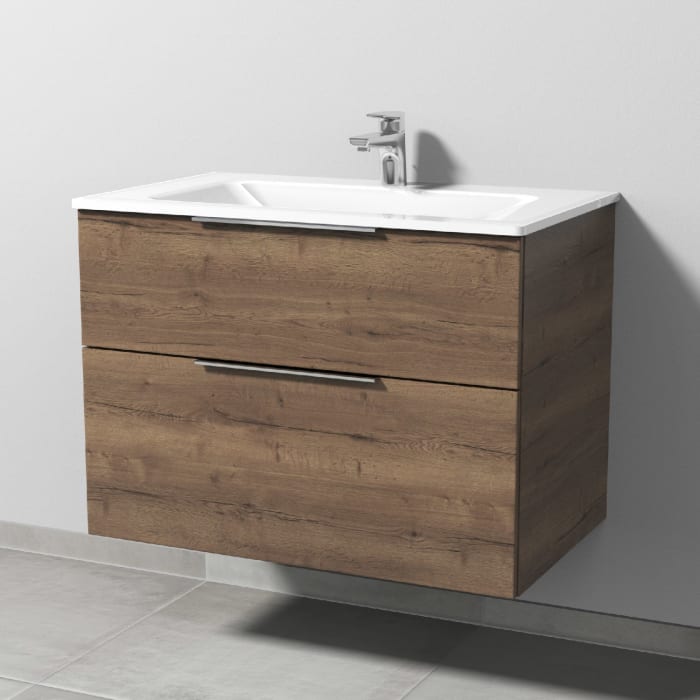 Sanipa 3way Kombination mit Glaswaschtisch 81,5 cm, 2 Auszüge mit Aufsatz-Griff