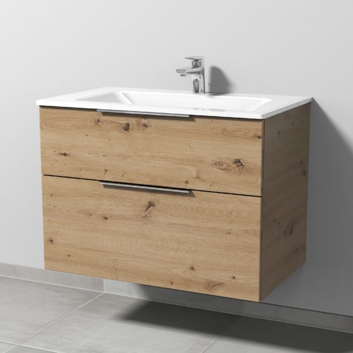 Sanipa 3way Kombination mit Glaswaschtisch 81,5 cm, 2 Auszüge mit Aufsatz-Griff