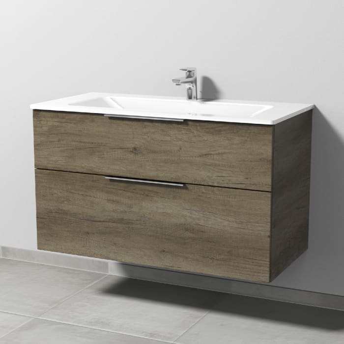 Sanipa 3way Kombination mit Glaswaschtisch 101,5 cm, 2 Auszüge mit Aufsatz-Griff