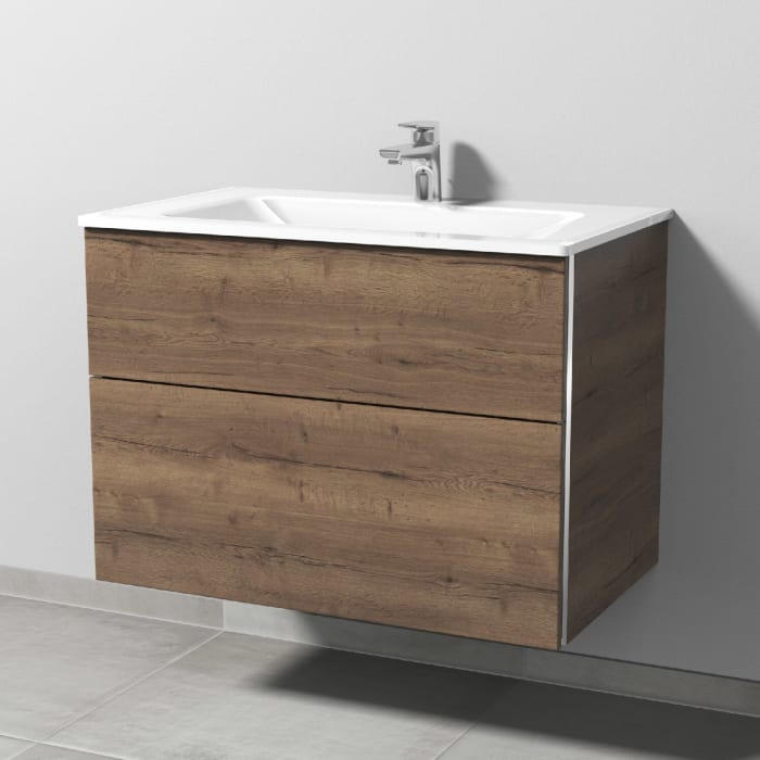 Sanipa 3way Kombination mit Glaswaschtisch 81,5 cm, 2 Auszüge mit Griff-Leiste