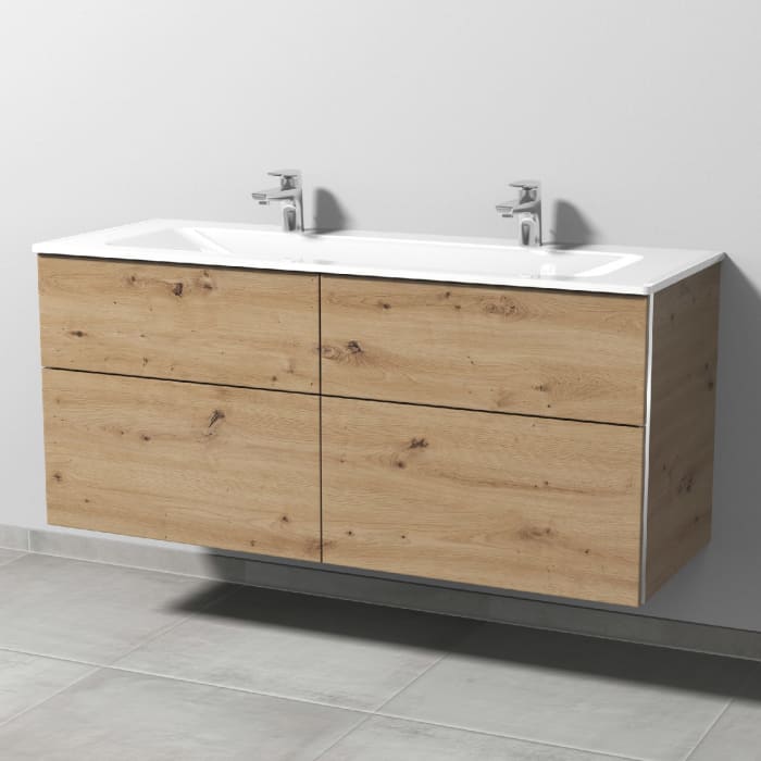 Sanipa 3way Kombination mit Glas-Doppelwaschtisch 131,5 cm, 4 Auszüge mit Griff-Leiste