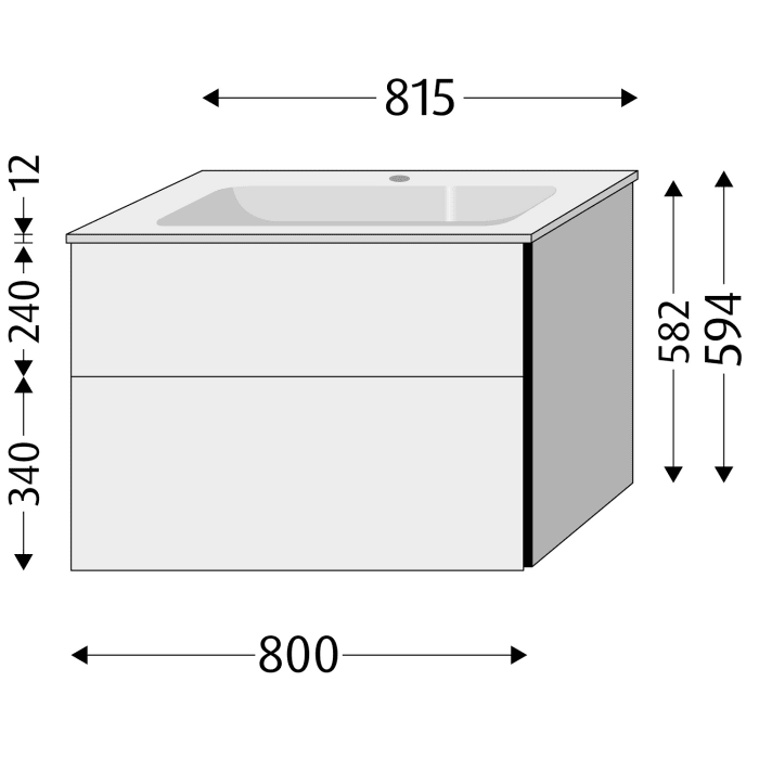 Sanipa 3way Kombination mit Glaswaschtisch 81,5 cm, 2 Auszüge mit Aufsatz-Griff