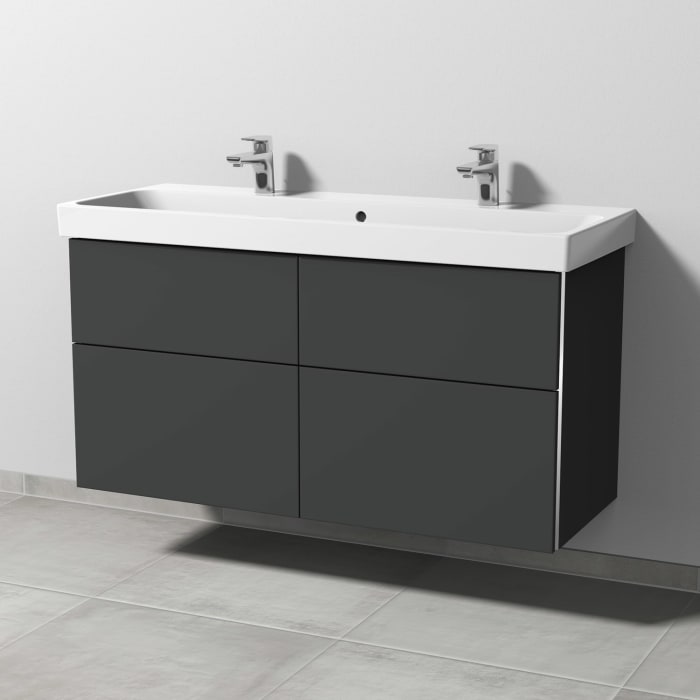 Sanipa 3way Keramik Doppelwaschtisch ProSmart mit Waschtischunterschrank 120 x 47 cm, mit 4 Auszügen