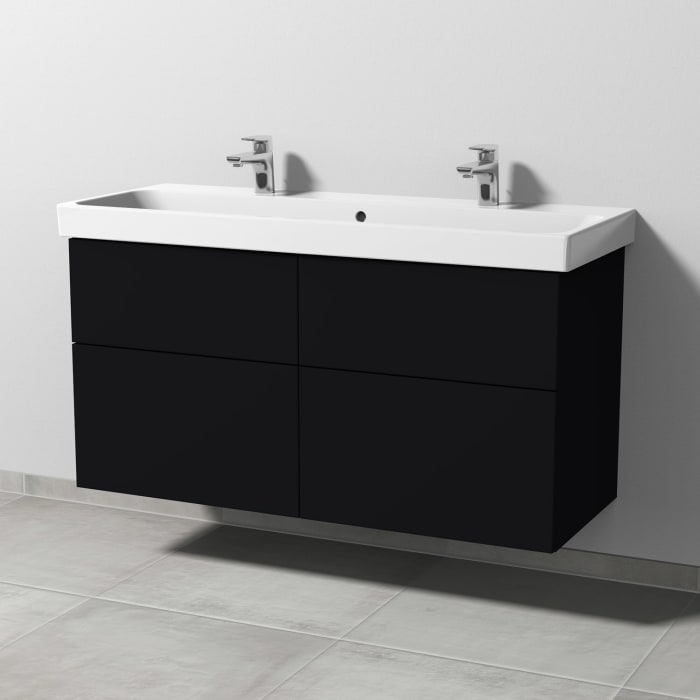Sanipa 3way Keramik Doppelwaschtisch ProSmart mit Waschtischunterschrank 120 x 47 cm, mit 4 Auszügen
