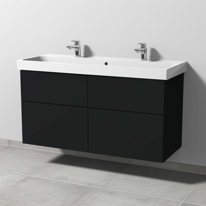 Sanipa 3way Keramik Doppelwaschtisch ProSmart mit Waschtischunterschrank 120 x 47 cm, mit 4 Auszügen