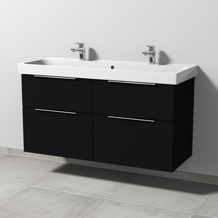 Sanipa 3way Keramik Doppelwaschtisch ProSmart mit Waschtischunterschrank 120 x 47 cm, mit 4 Auszügen