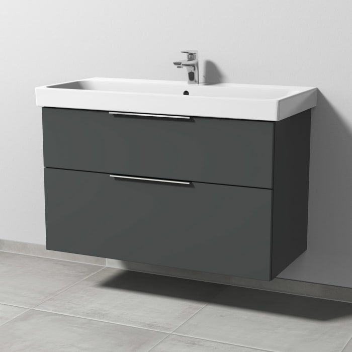 Sanipa 3way Keramikwaschtisch ProSmart mit Waschtischunterschrank 100 x 47 cm, mit 2 Auszügen