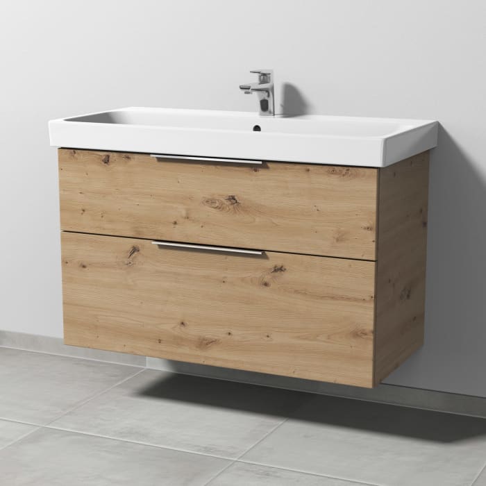 Sanipa 3way Keramikwaschtisch ProSmart mit Waschtischunterschrank 100 x 47 cm, mit 2 Auszügen