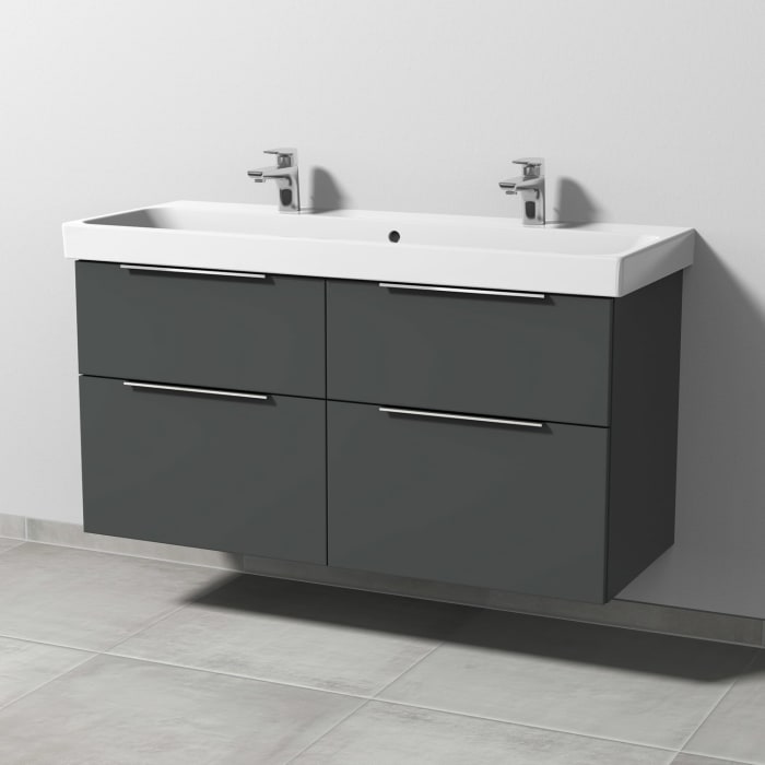 Sanipa 3way Keramik Doppelwaschtisch ProSmart mit Waschtischunterschrank 120 x 47 cm, mit 4 Auszügen