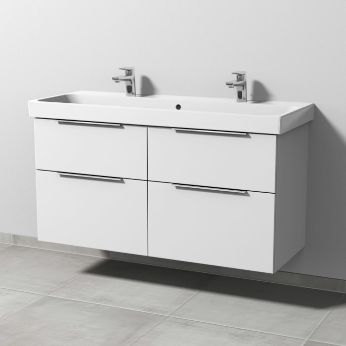 Sanipa 3way Keramik Doppelwaschtisch ProSmart mit Waschtischunterschrank 120 x 47 cm, mit 4 Auszügen