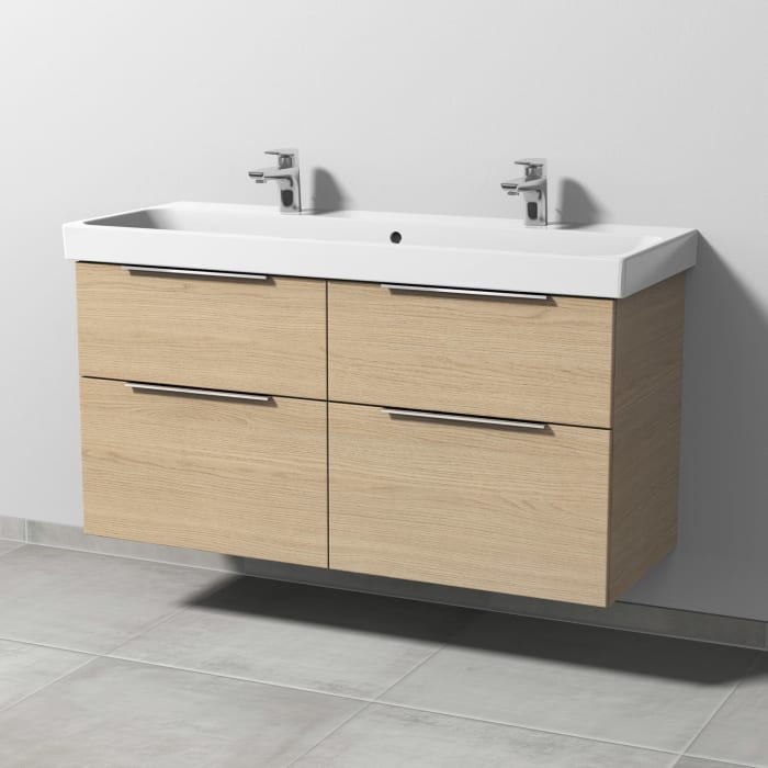 Sanipa 3way Keramik Doppelwaschtisch ProSmart mit Waschtischunterschrank 120 x 47 cm, mit 4 Auszügen