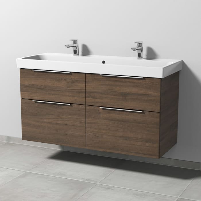 Sanipa 3way Keramik Doppelwaschtisch ProSmart mit Waschtischunterschrank 120 x 47 cm, mit 4 Auszügen