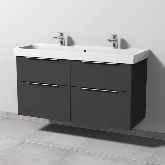 Sanipa 3way Keramik Doppelwaschtisch ProSmart mit Waschtischunterschrank 120 x 47 cm, mit 4 Auszügen