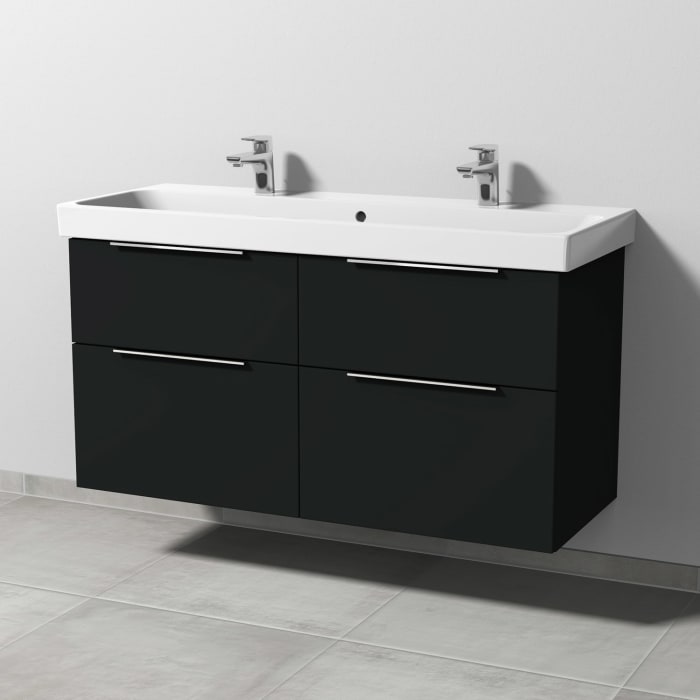 Sanipa 3way Keramik Doppelwaschtisch ProSmart mit Waschtischunterschrank 120 x 47 cm, mit 4 Auszügen