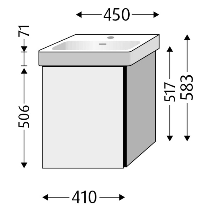 Sanipa 3way Keramikwaschtisch ProSmart mit Waschtischunterschrank 45 x 37 cm, Türanschlag links