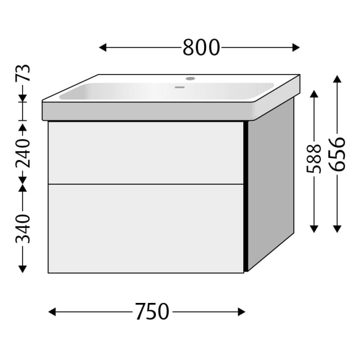 Sanipa 3way Keramikwaschtisch ProSmart mit Waschtischunterschrank 80 x 47 cm, mit 2 Auszügen