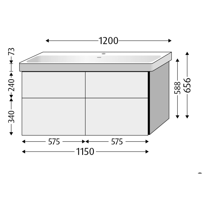 Sanipa 3way Keramik Doppelwaschtisch ProSmart mit Waschtischunterschrank 120 x 47 cm, mit 4 Auszügen