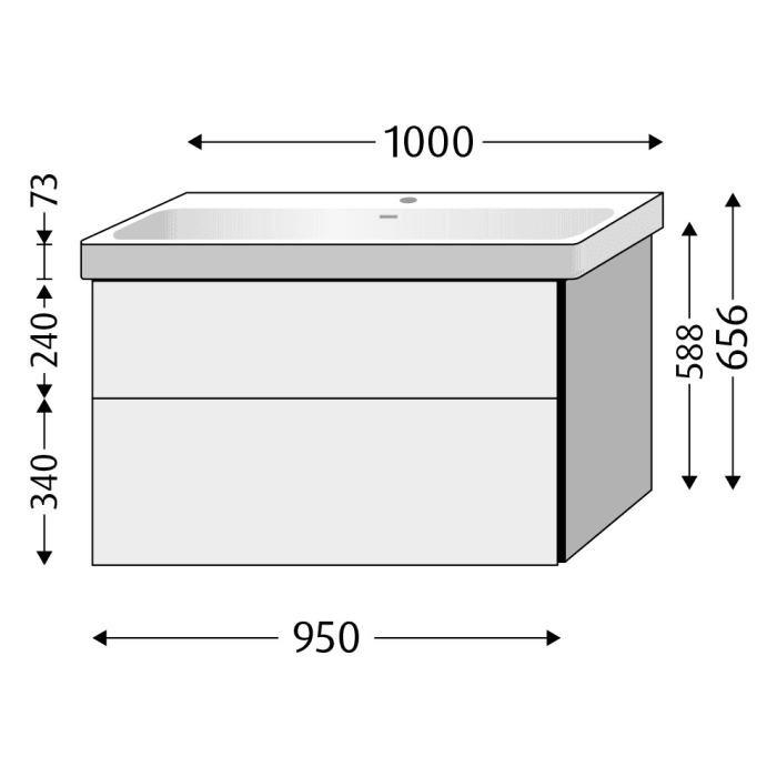 Sanipa 3way Keramikwaschtisch ProSmart mit Waschtischunterschrank 100 x 47 cm, mit 2 Auszügen