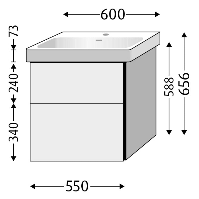Sanipa 3way Keramikwaschtisch ProSmart mit Waschtischunterschrank 60 x 47 cm, mit 2 Auszügen