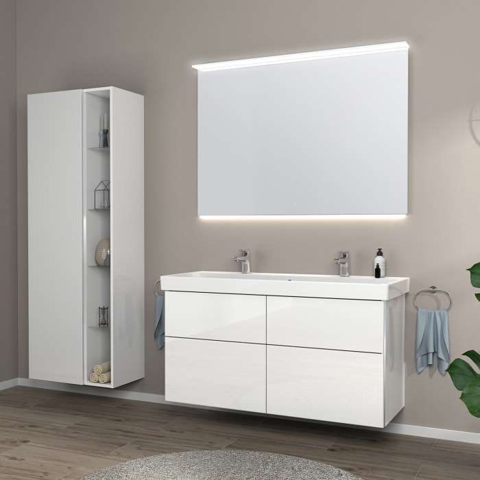 Sanipa 3way Keramik Doppelwaschtisch ProSmart mit Waschtischunterschrank 120 x 47 cm, mit 4 Auszügen