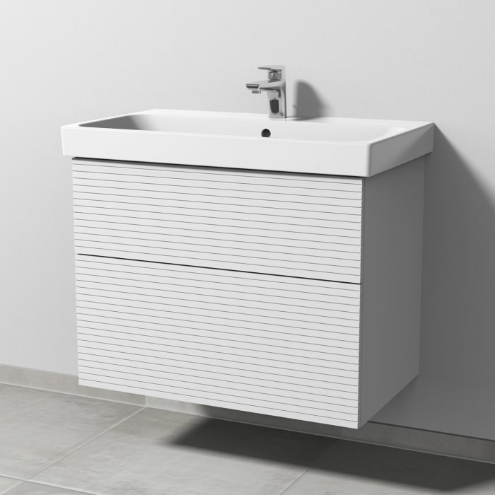 Sanipa 3way-Struktur Keramikwaschtisch ProSmart mit Waschtischunterschrank 80 x 47 cm, 2 Auszüge