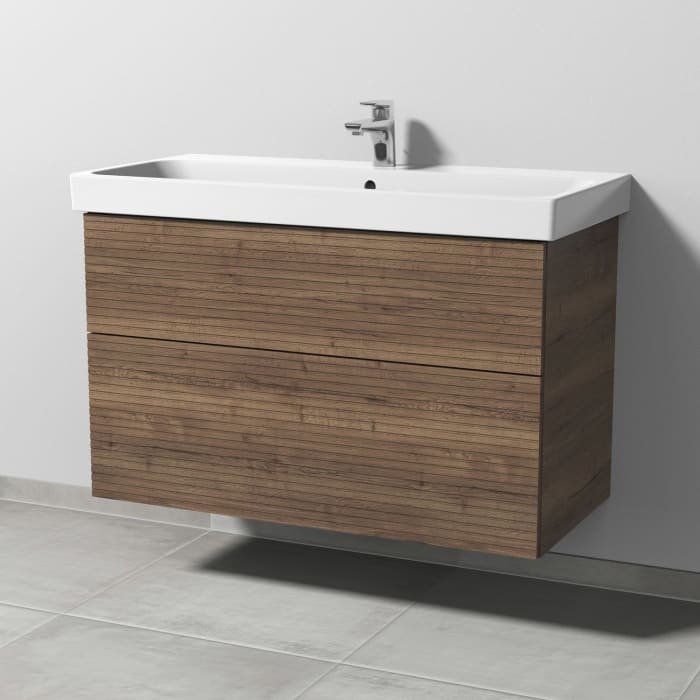 Sanipa 3way-Struktur Keramikwaschtisch ProSmart mit Waschtischunterschrank 100 x 47 cm, 2 Auszüge