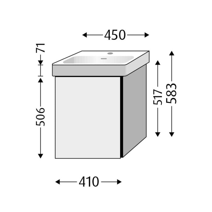Sanipa 3way Keramikwaschtisch ProSmart mit Waschtischunterschrank 45 x 37 cm, Türanschlag links