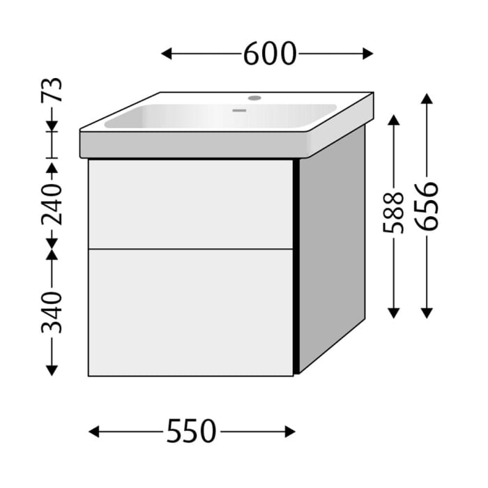 Sanipa 3way Keramikwaschtisch ProSmart mit Waschtischunterschrank 60 x 47 cm, mit 2 Auszügen
