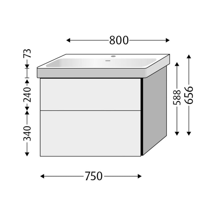 Sanipa 3way Keramikwaschtisch ProSmart mit Waschtischunterschrank 80 x 47 cm, mit 2 Auszügen