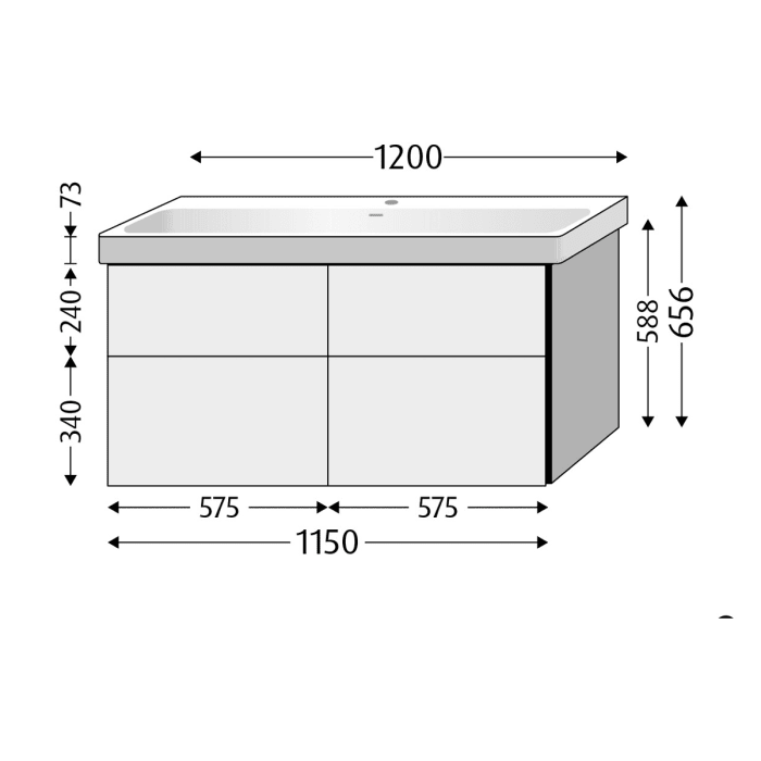 Sanipa 3way Keramikwaschtisch ProSmart mit Waschtischunterschrank 120 x 47 cm, mit 4 Auszügen