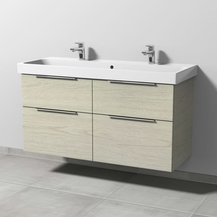 Sanipa 3way Keramik Doppelwaschtisch ProSmart mit Waschtischunterschrank 120 x 47 cm, mit 4 Auszügen