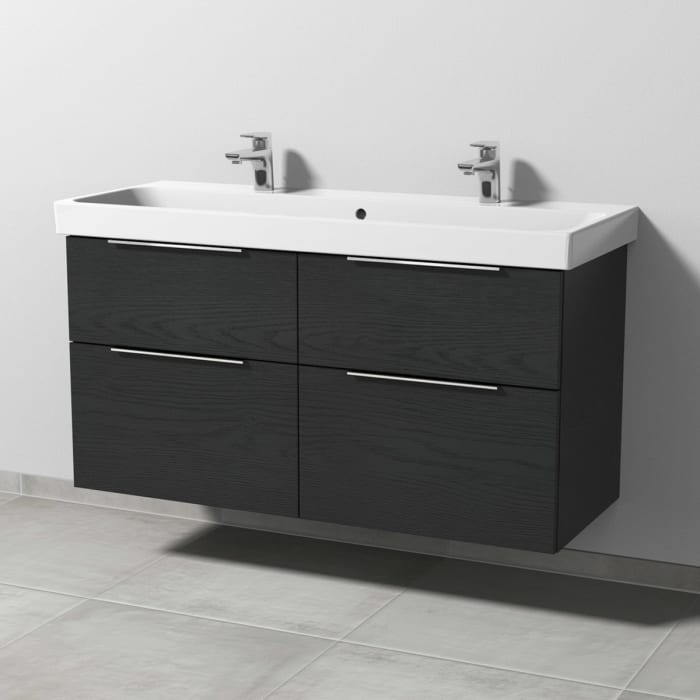 Sanipa 3way Keramik Doppelwaschtisch ProSmart mit Waschtischunterschrank 120 x 47 cm, mit 4 Auszügen