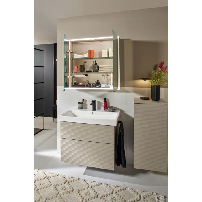 Sanipa 3way-Struktur Keramikwaschtisch ProSmart mit Waschtischunterschrank 80 x 47 cm, 2 Auszüge