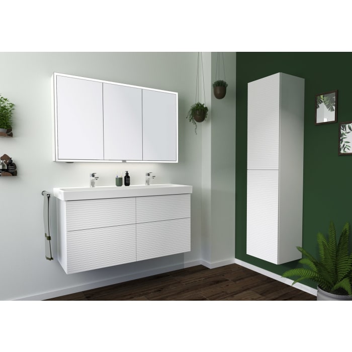 Sanipa 3way-Struktur Keramik-Doppelwaschtisch ProSmart mit Waschtischunterschrank 120 x 47 cm, 4 Auszüge